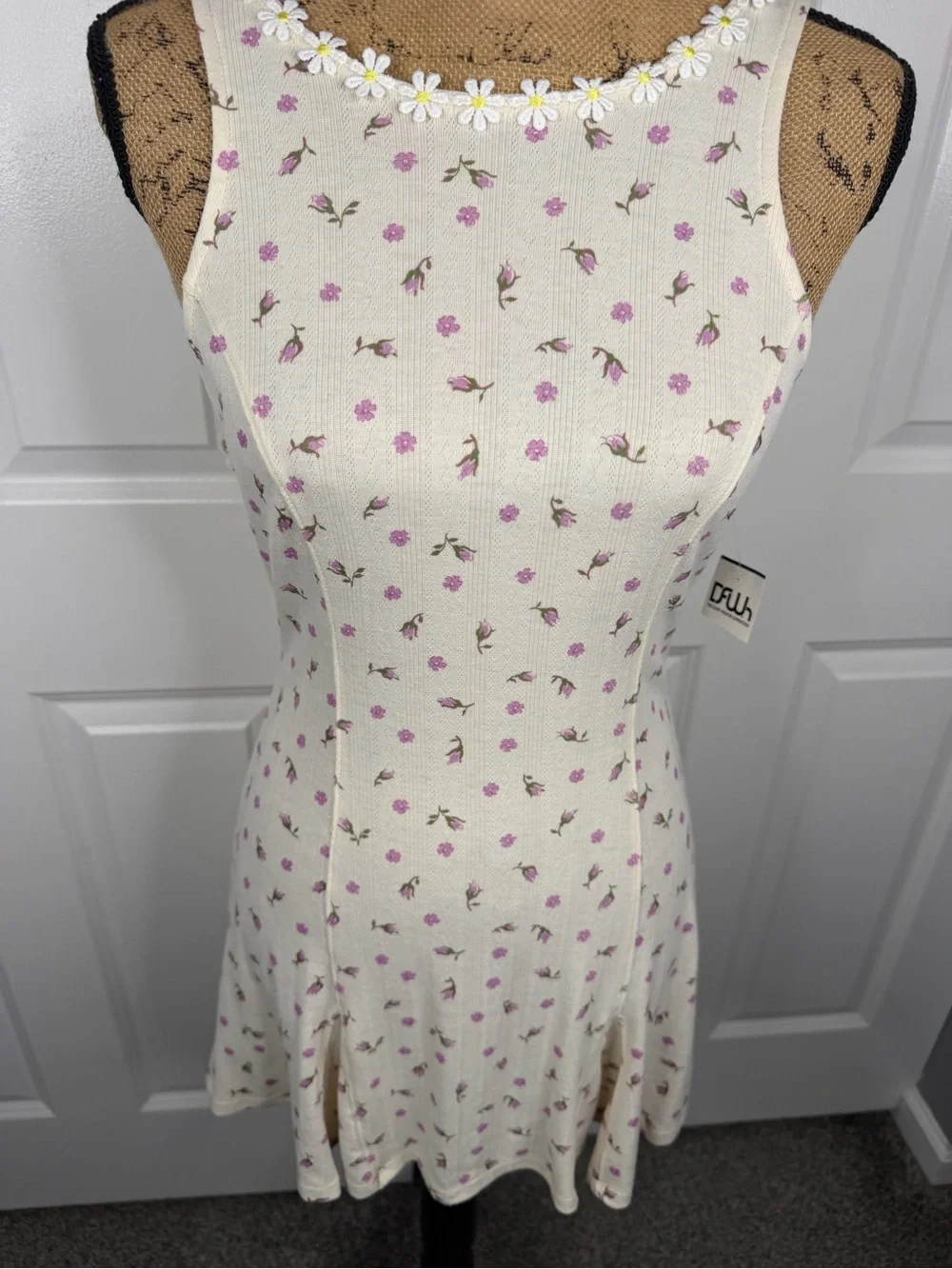 Free People Size S Ivory Floral Daisy Trim Mini Dress NWT